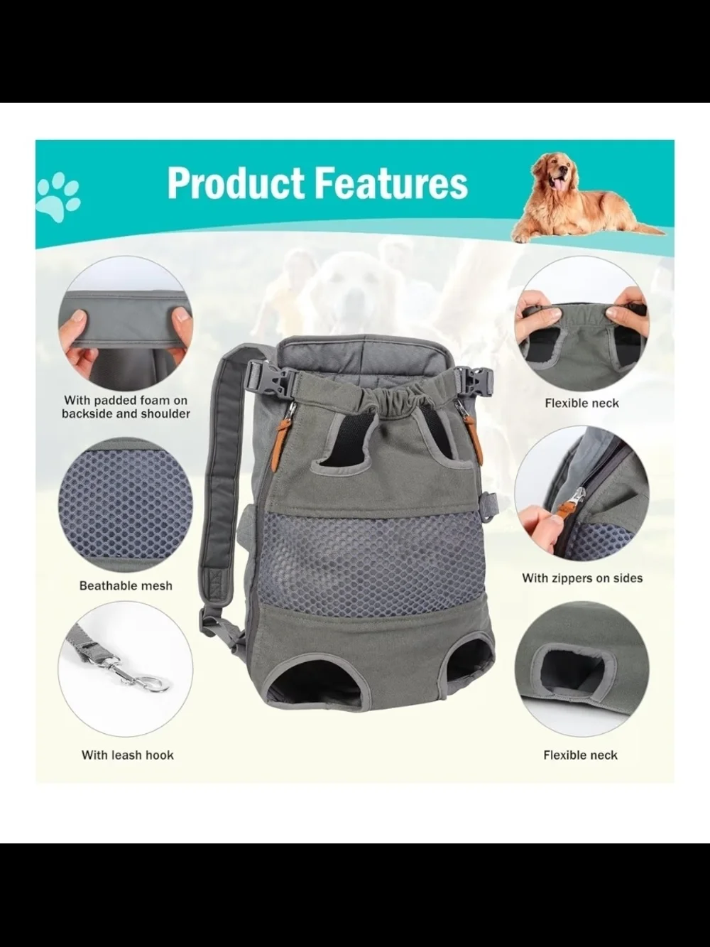 Gray Pet Dog Carrier Backpack